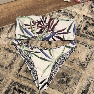 Tropical Print Reversible Bandeau Bikini Set
